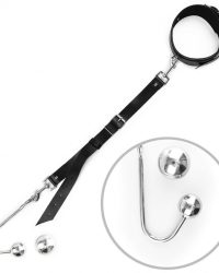 Art of Sex – Anal hook – Анальний гак 4 з нашийником з натуральної шкіри, Чорний