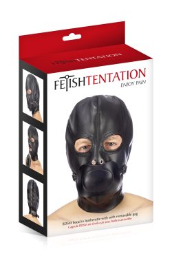 Fetish Tentation BDSM hood in leatherette with removable gag - Капюшон з кляпом для БДСМ - Зображення 3