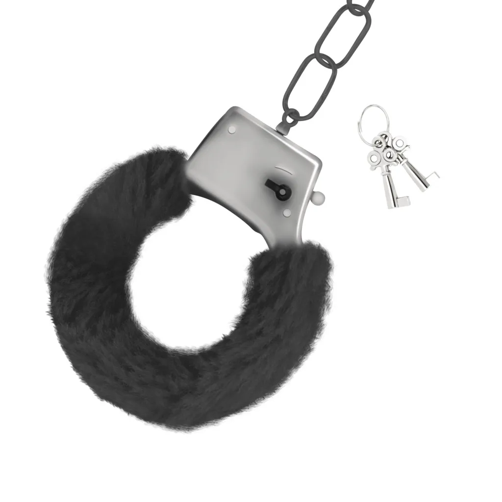 Crushious Love Cuffs — металеві наручники з хутром, чорний — фото 2