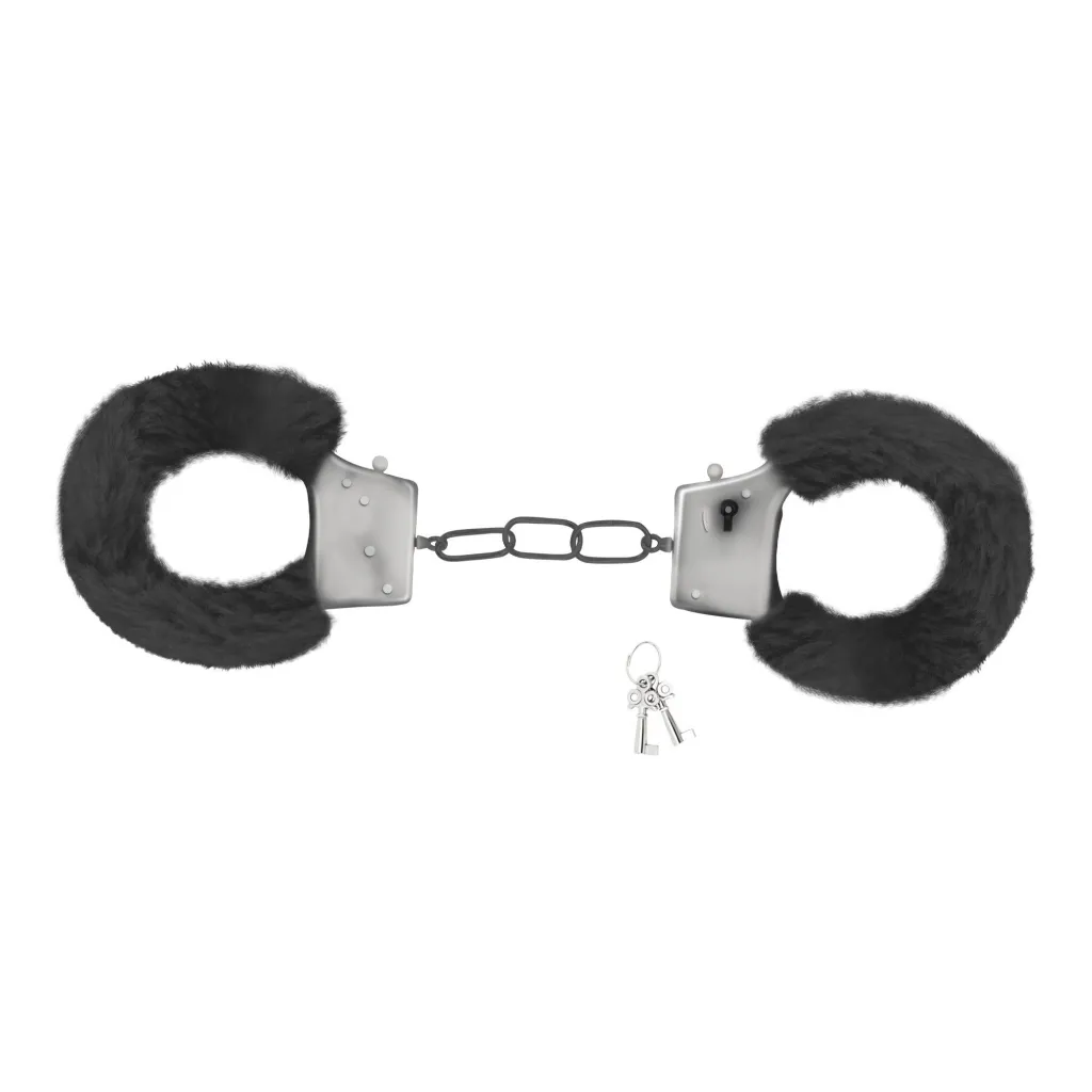 Crushious Love Cuffs — металеві наручники з хутром, чорний — фото 3