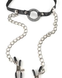 O-Ring Gag with Nipple Clamps – Кляп-кільце з затискачами для сосків (чорний)
