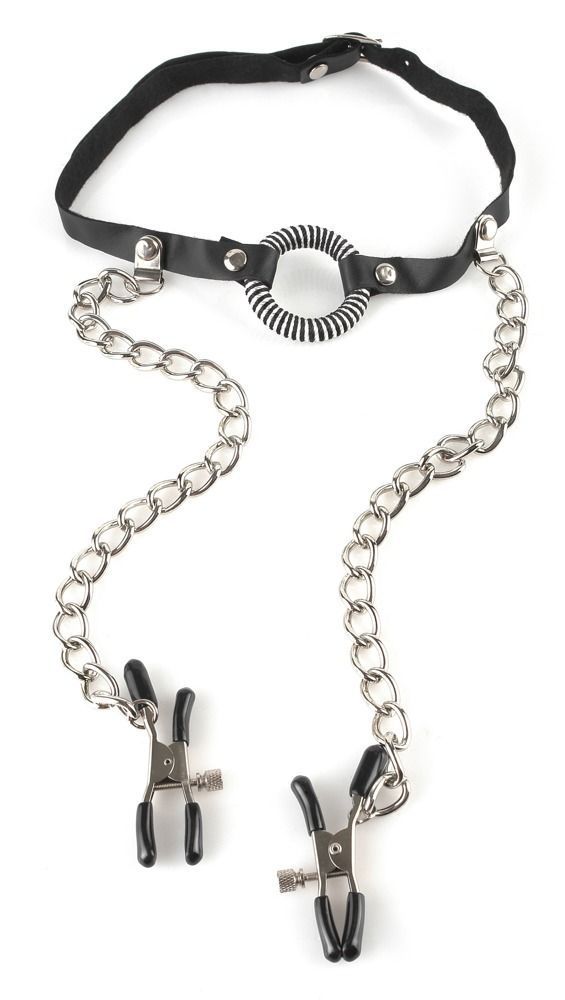 O-Ring Gag with Nipple Clamps – Кляп-кільце з затискачами для сосків (чорний) Dezire 3 O-Ring Gag with Nipple Clamps - Кляп-кільце з затискачами для сосків (чорний) - Зображення 1