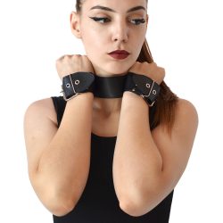 Нашийник з наручниками із натуральної шкіри Art of Sex - Bondage Collar with Handcuffs - Зображення 2