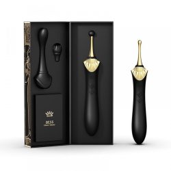 Zalo Bess Pin Point Vibrator - Вишуканий вібратор для клітора з насадками, 22х3.3 см (чорний)