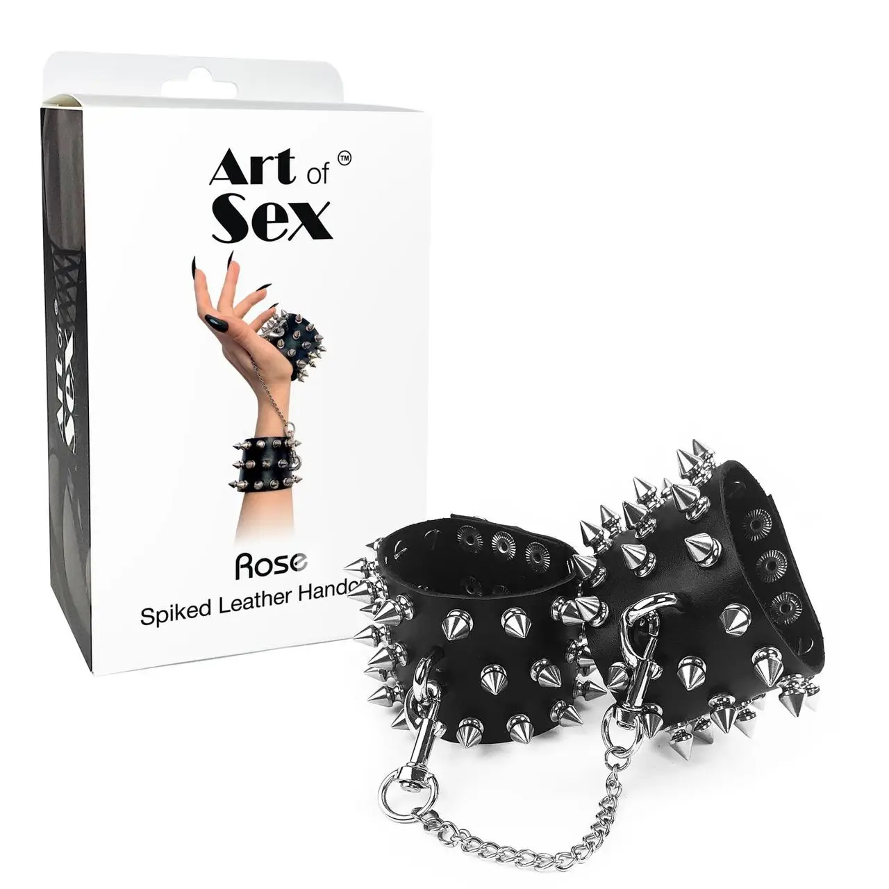 Art of Sex Rose Spiked Leather Handcuffs, чорний — фото 4
