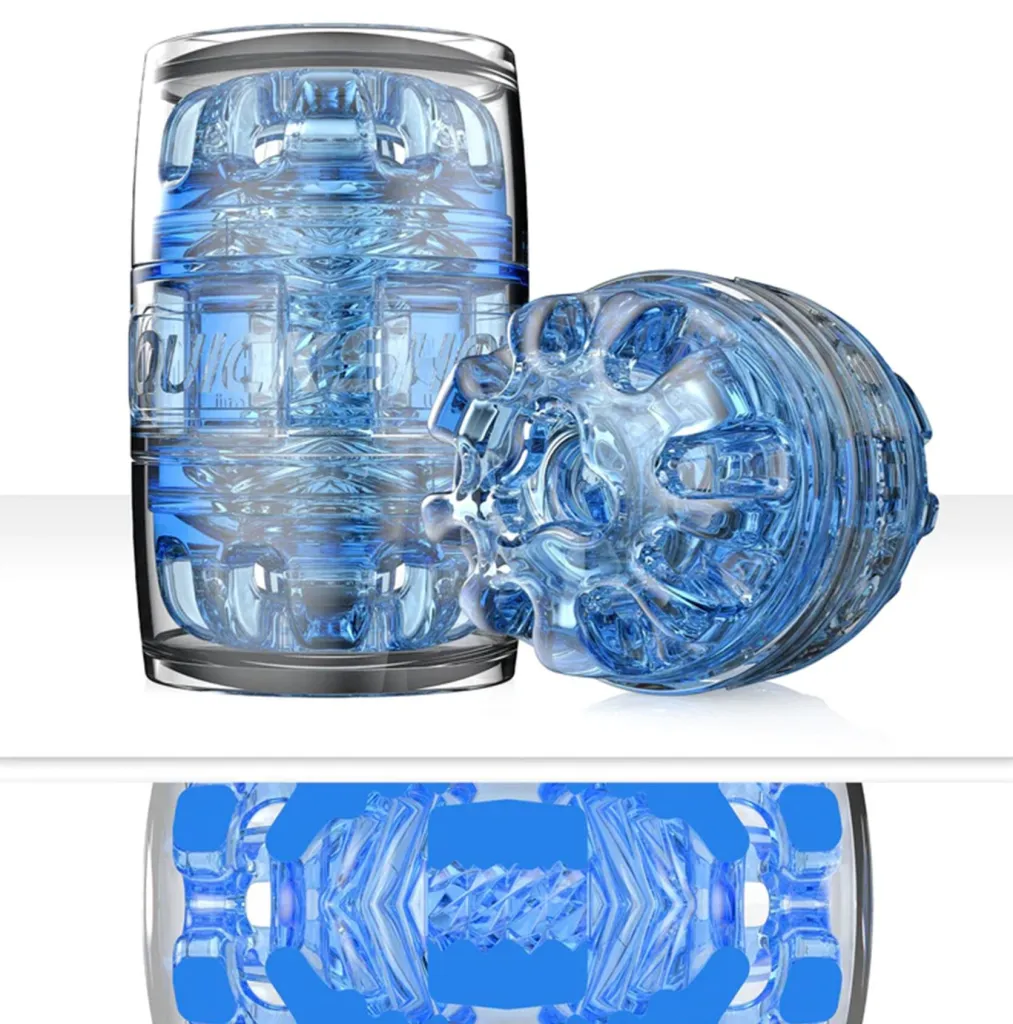 Двосторонній мастурбатор Fleshlight Quickshot Turbo з блакитним вкладишем у прозорому футлярі