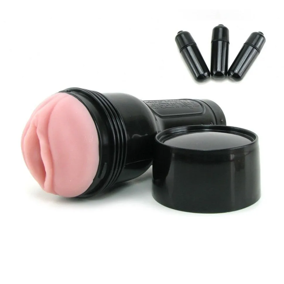 Мастурбатор Fleshlight Vibro з рожевим вкладишем у чорному футлярі та вібропатронами