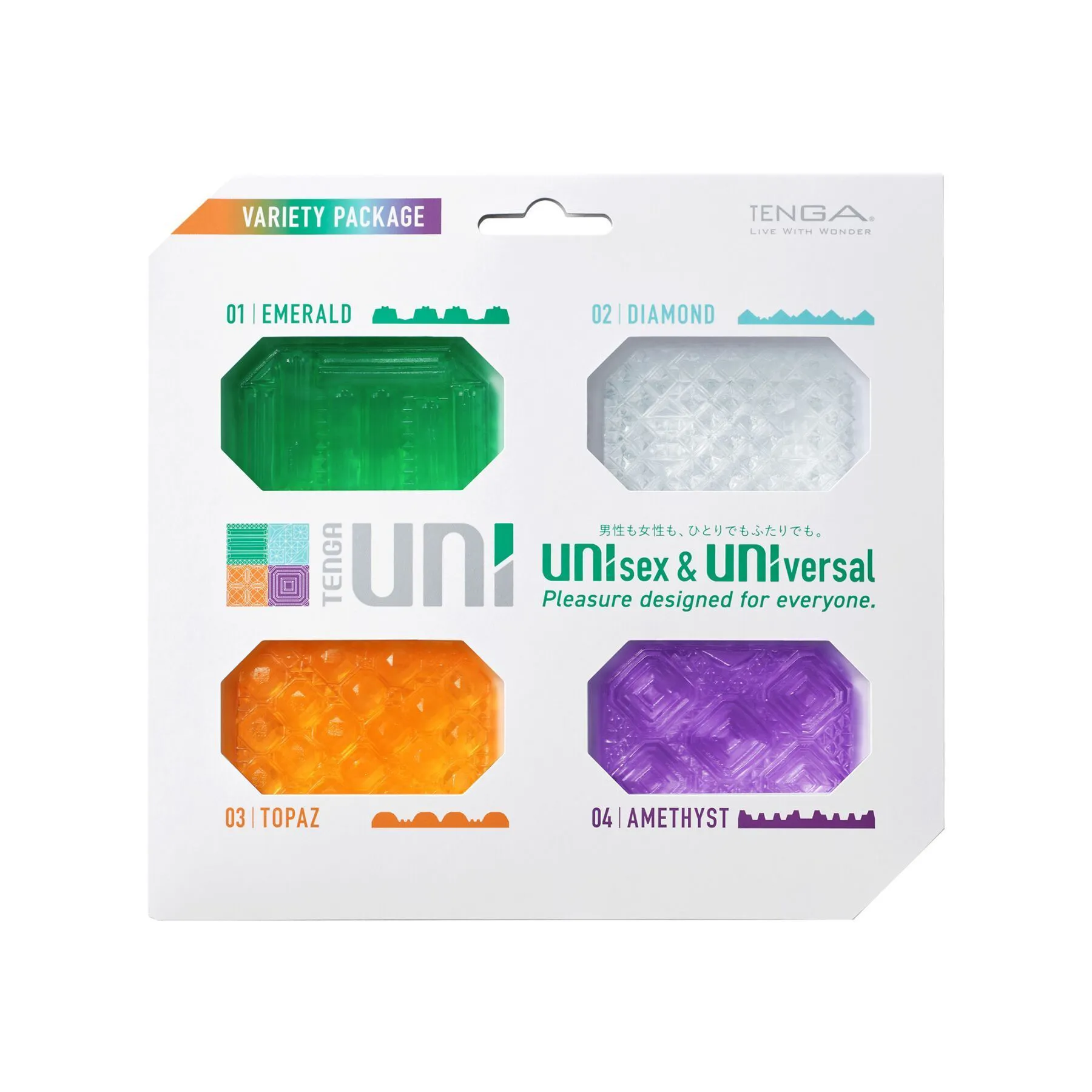 Набір Tenga UNI Variety Pack — чотири стимулятори-самоцвіти в контейнерах