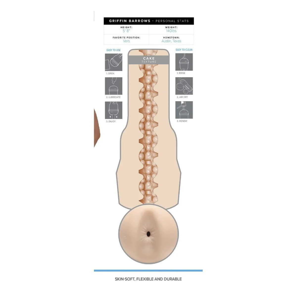Fleshlight Fleshjack Boys Griffin Barrows Cake, тілесний — фото 7