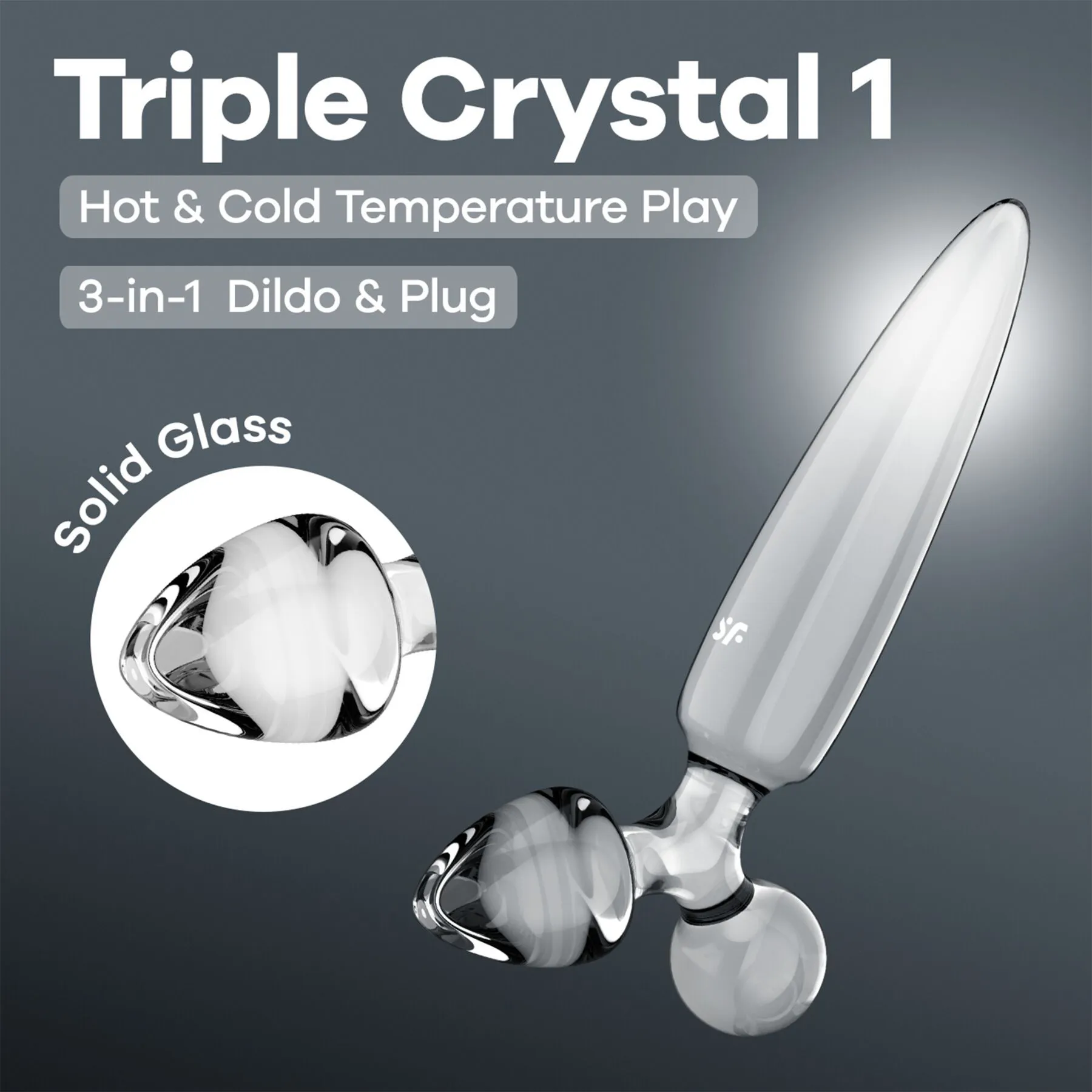 Satisfyer Triple Crystal 1 — скляний дилдо, прозорий — фото 2