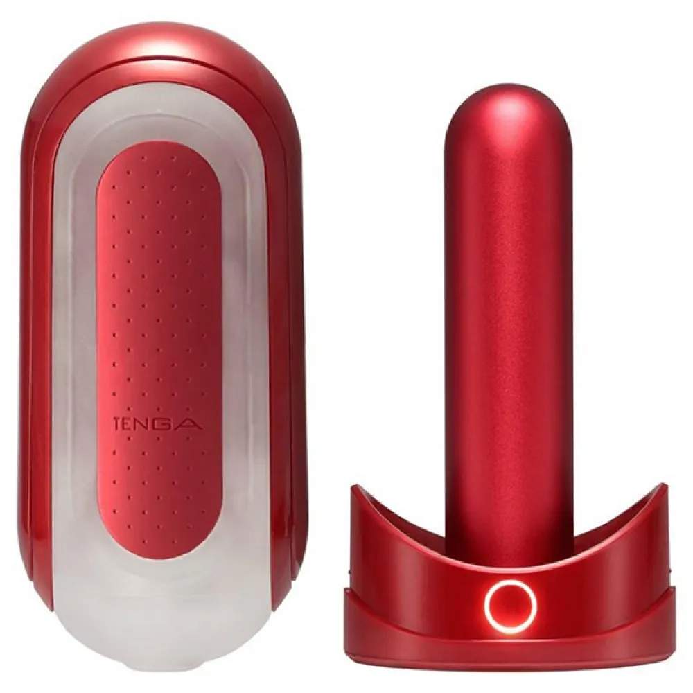 Червоний мастурбатор Tenga Flip Zero Red поруч із нагрівачем Flip Warming